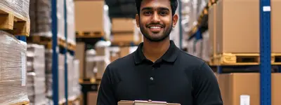 Warehouse worker with clipboard